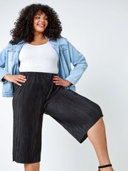 Roman Black Stretch Plisse Culotte Trousers - Image 2 of 5