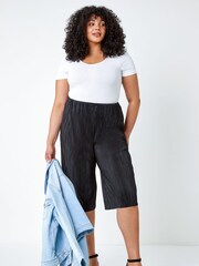 Roman Black Stretch Plisse Culotte Trousers - Image 3 of 5
