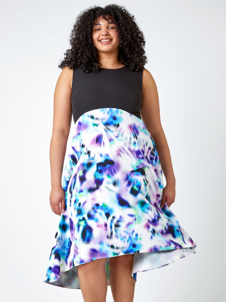 Roman Purple Premium Stretch Abstract Midi Dress - Image 1 of 5