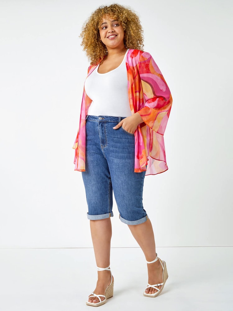 Roman Blue Stretch Knee Length Denim Shorts - Image 3 of 5