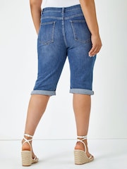 Roman Blue Stretch Knee Length Denim Shorts - Image 4 of 5