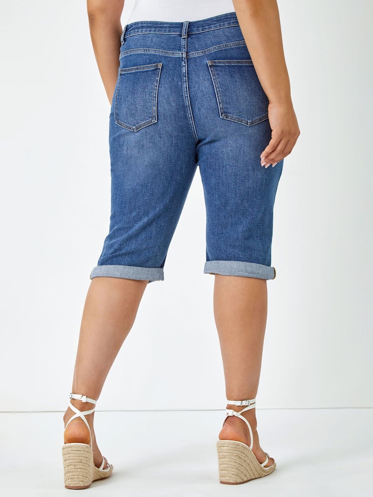 Roman Blue Stretch Knee Length Denim Shorts - Image 4 of 5