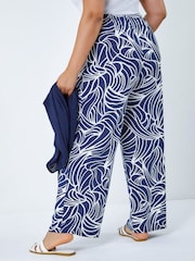 Roman Blue Linear Print Palazzo Trousers - Image 4 of 6