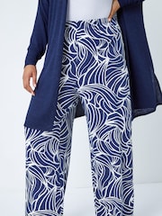 Roman Blue Linear Print Palazzo Trousers - Image 5 of 6