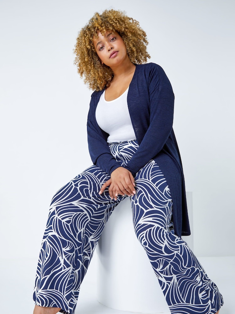 Roman Blue Linear Print Palazzo Trousers - Image 6 of 6