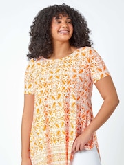 Roman Orange Tile Print Stretch Top - Image 1 of 5