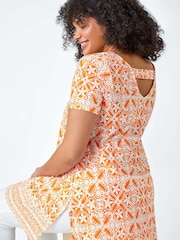 Roman Orange Tile Print Stretch Top - Image 2 of 5