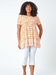 Roman Orange Tile Print Stretch Top - Image 3 of 5