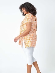 Roman Orange Tile Print Stretch Top - Image 4 of 5