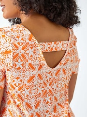Roman Orange Tile Print Stretch Top - Image 5 of 5