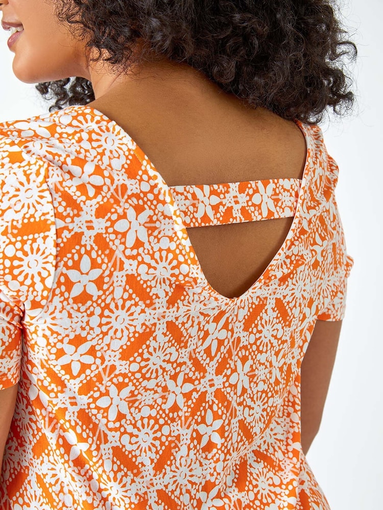 Roman Orange Tile Print Stretch Top - Image 5 of 5