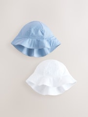 Blue/White Broderie And Chambray 100% Cotton Baby Hats 2 Pack (0mths-2yrs) - Image 1 of 8