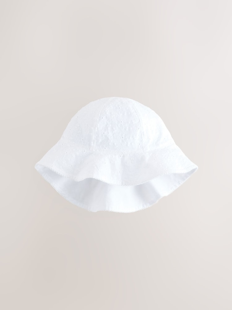 Blue/White Broderie And Chambray 100% Cotton Baby Hats 2 Pack (0mths-2yrs) - Image 3 of 8