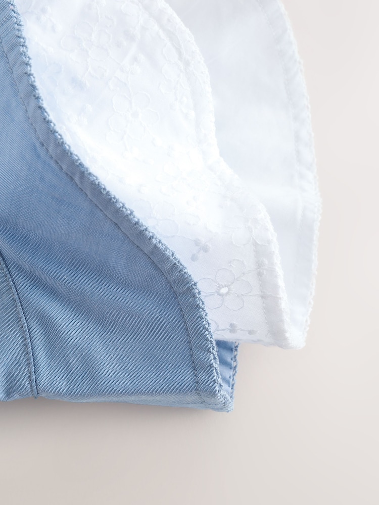 Blue/White Broderie And Chambray 100% Cotton Baby Hats 2 Pack (0mths-2yrs) - Image 4 of 8
