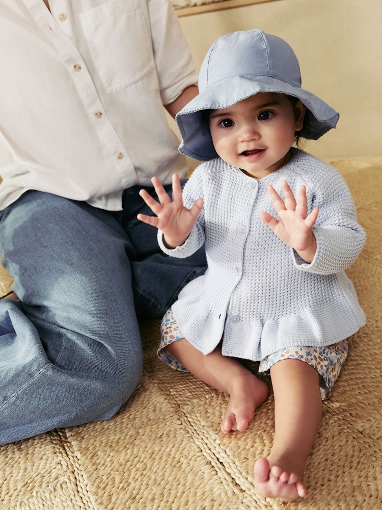 Blue/White Broderie And Chambray 100% Cotton Baby Hats 2 Pack (0mths-2yrs) - Image 7 of 8