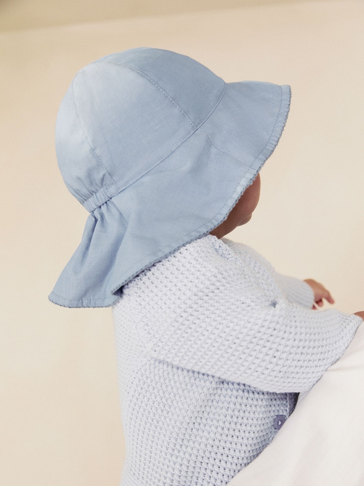 Blue/White Broderie And Chambray 100% Cotton Baby Hats 2 Pack (0mths-2yrs) - Image 8 of 8