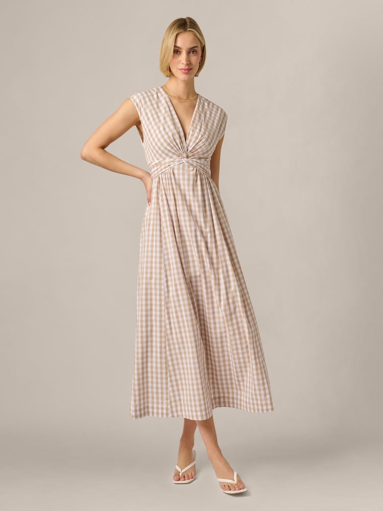 Adrianna Papell Natural Twist Front Midi Dress - Image 1 of 6 Adrianna Papell Natural Twist Front Midi Dress - Image 1 of 6