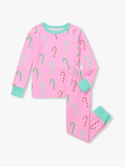 Hatley Pink Pink Candy Canes Glow in the Dark Stretch Jersey Pyjama Set - Image 1 of 3