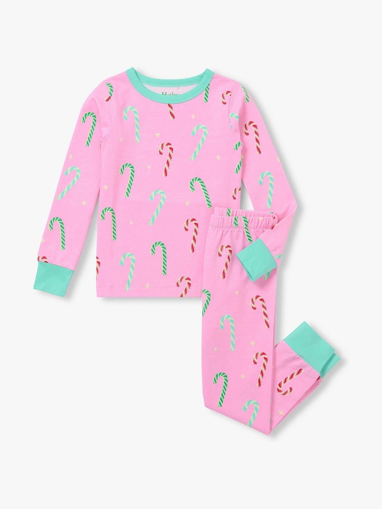 Hatley Pink Pink Candy Canes Glow in the Dark Stretch Jersey Pyjama Set - Image 1 of 3 Hatley Pink Pink Candy Canes Glow in the Dark Stretch Jersey Pyjama Set - Image 1 of 3