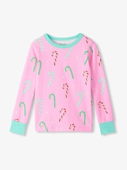 Hatley Pink Pink Candy Canes Glow in the Dark Stretch Jersey Pyjama Set - Image 2 of 3