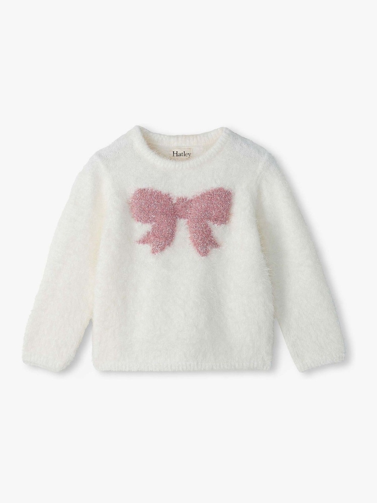 Hatley Natural Gardenia Pink Bow Furry Jumper - Image 1 of 3