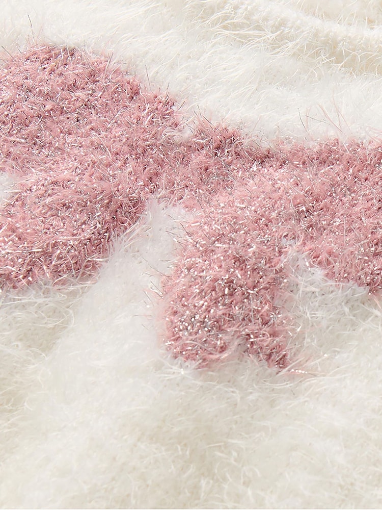 Hatley Natural Gardenia Pink Bow Furry Jumper - Image 3 of 3