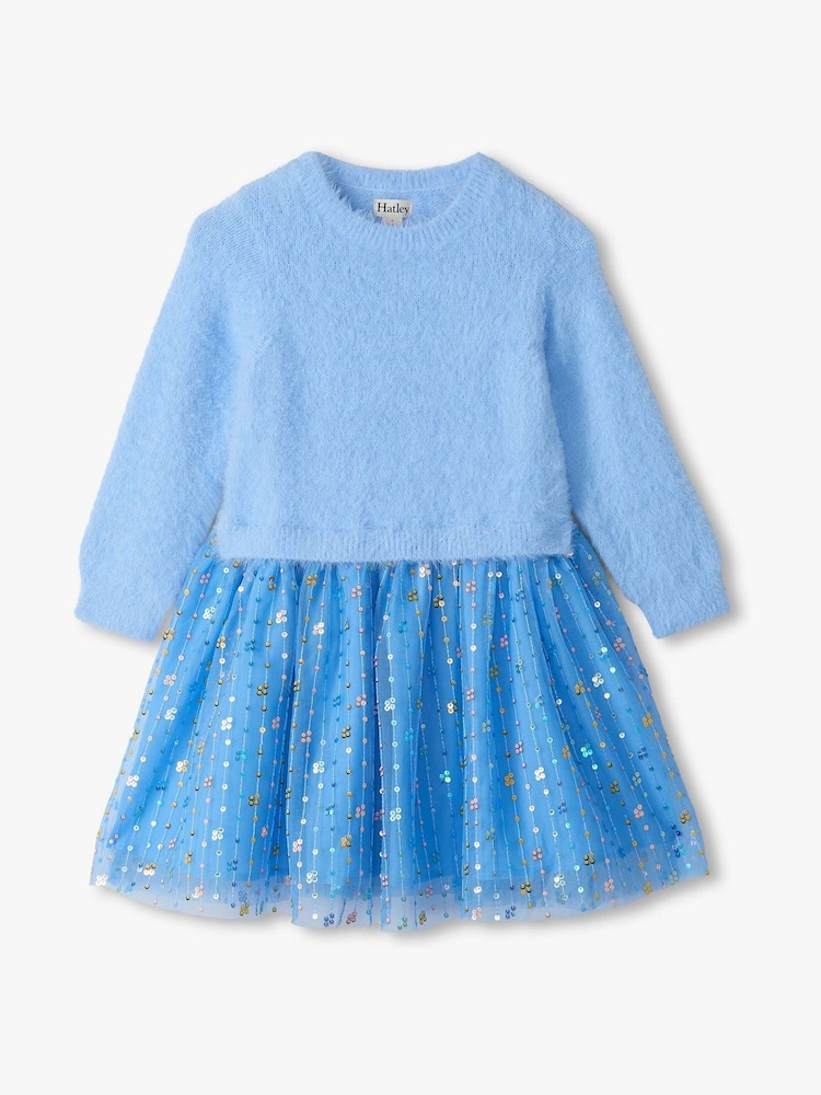 Hatley Blue Jelly Bean Sequins Fuzzy Mixed Dress - Image 1 of 3