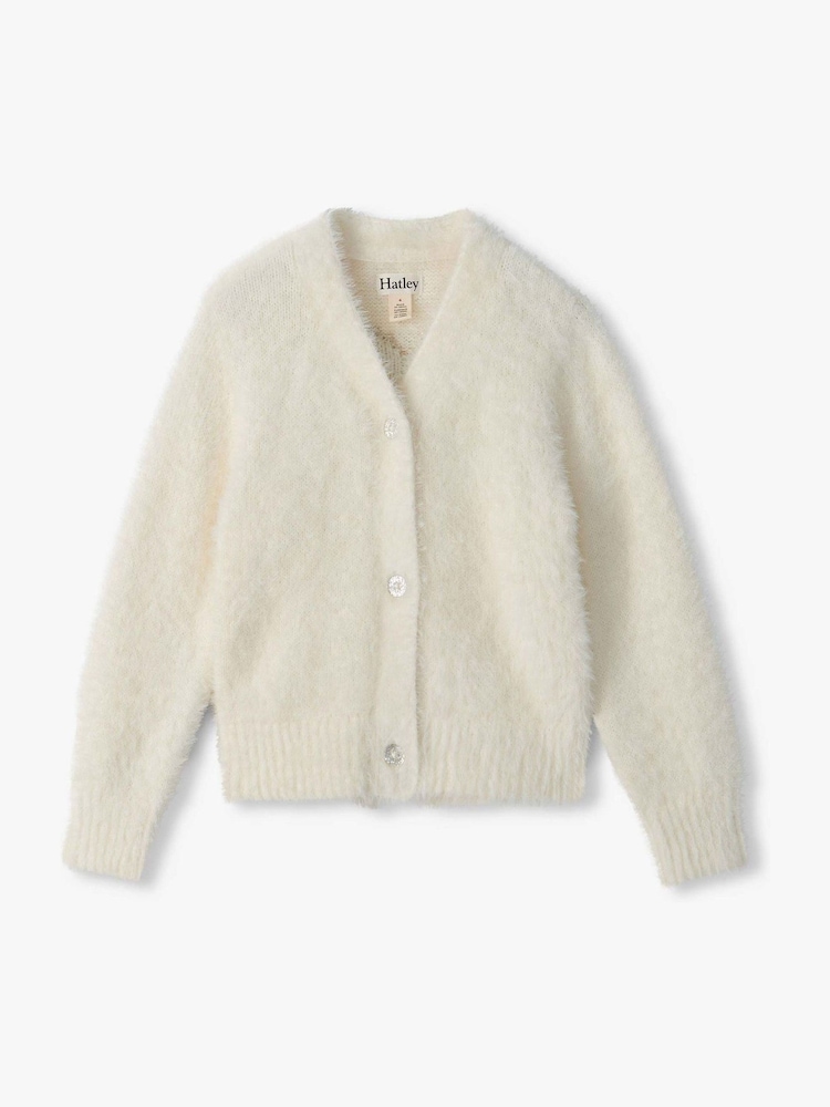 Hatley Natural Gold Heart Fuzzy Shrunken Cardigan - Image 1 of 3 Hatley Natural Gold Heart Fuzzy Shrunken Cardigan - Image 1 of 3