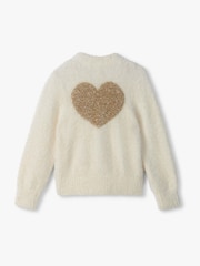 Hatley Natural Gold Heart Fuzzy Shrunken Cardigan - Image 2 of 3