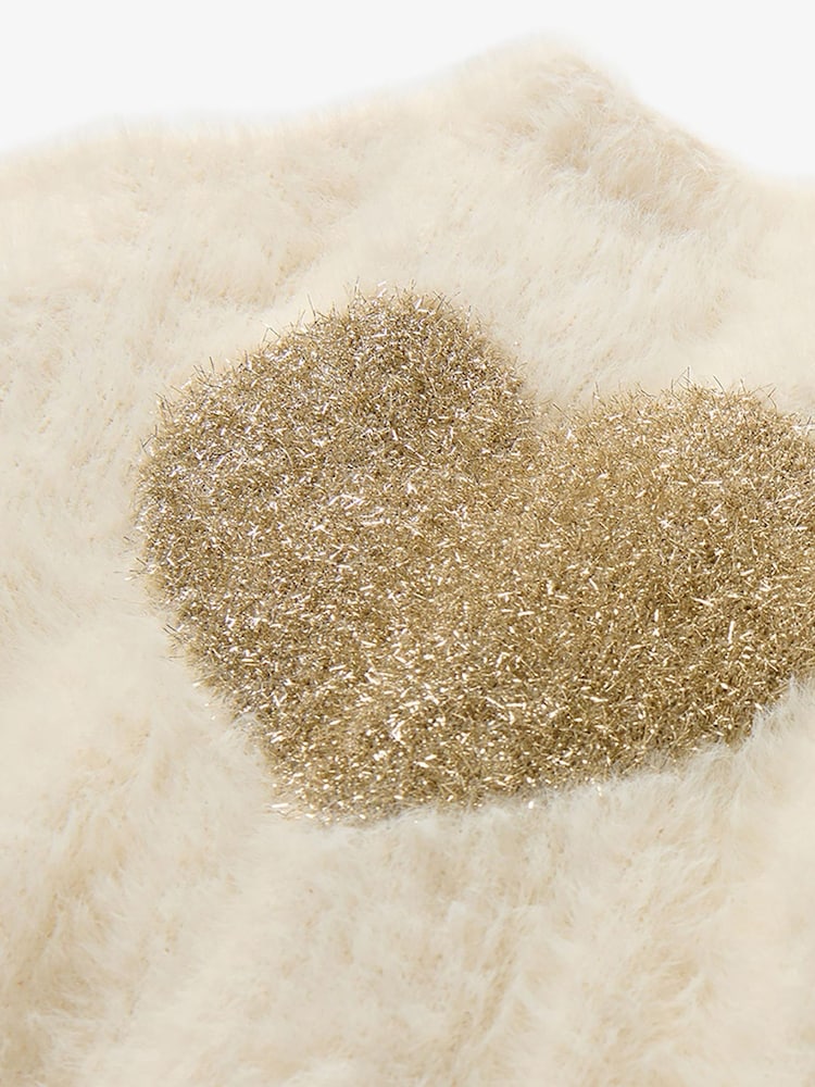 Hatley Natural Gold Heart Fuzzy Shrunken Cardigan - Image 3 of 3 Hatley Natural Gold Heart Fuzzy Shrunken Cardigan - Image 3 of 3