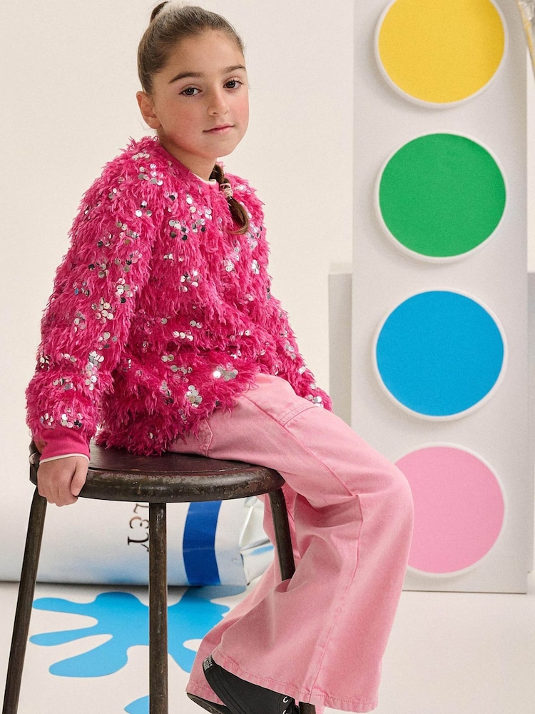 Hatley Pink Silver Sequins on Fuchsia Feathers Pullover Sweat Top - Image 1 of 4 Hatley Pink Silver Sequins on Fuchsia Feathers Pullover Sweat Top - Image 1 of 4