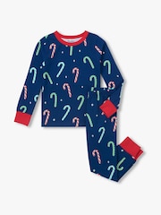 Hatley Blue Blue Candy Canes Glow in the Dark Stretch Jersey Pyjamas Set - Image 1 of 4