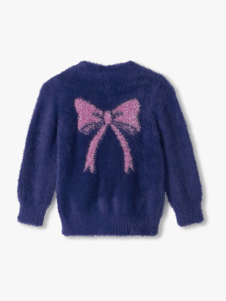 Hatley Blue Pink Bow Fuzzy Cardigan - Image 3 of 3