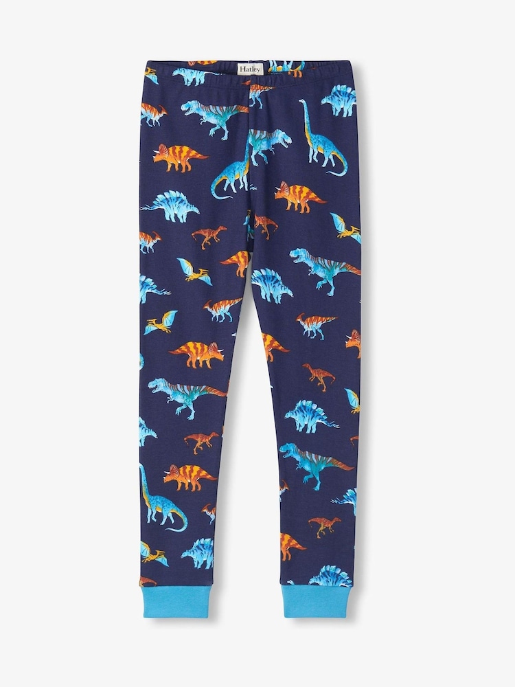 Hatley Blue Colourful Dinos Cotton Rib Pyjamas Set - Image 3 of 3 Hatley Blue Colourful Dinos Cotton Rib Pyjamas Set - Image 3 of 3