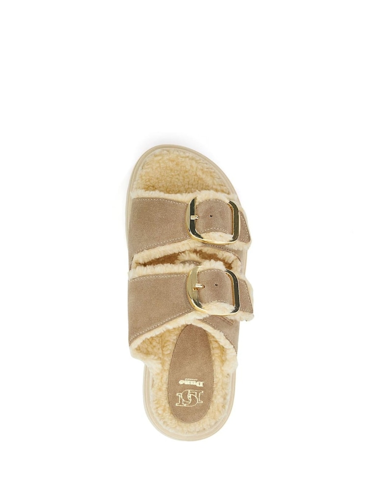 Dune London Cream Lodge Faux Shearling Flat Sandals - Image 5 of 6