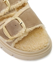 Dune London Cream Lodge Faux Shearling Flat Sandals - Image 6 of 6