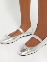 Dune London Silver Helenas Flexible Sole Elastic Ballerina Flats - Image 1 of 6