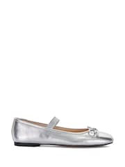 Dune London Silver Helenas Flexible Sole Elastic Ballerina Flats - Image 2 of 6