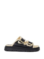 Dune London Black Lodge Faux Shearling Flat Sandals - Image 4 of 6