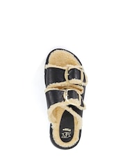 Dune London Black Lodge Faux Shearling Flat Sandals - Image 5 of 6