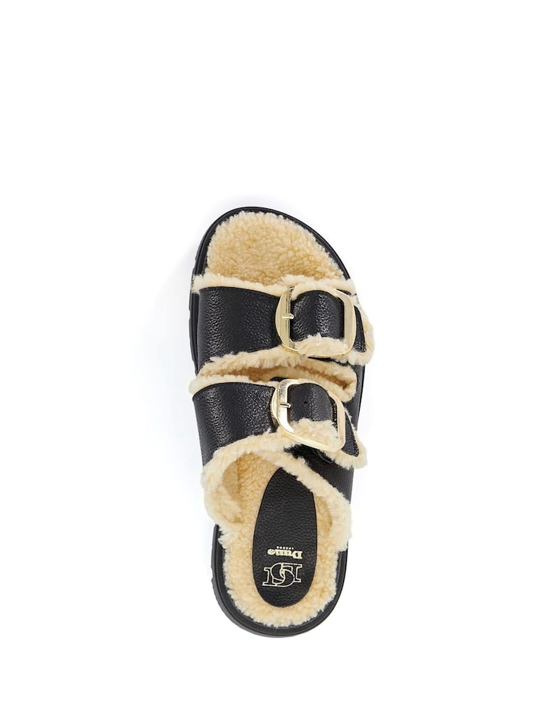 Dune London Black Lodge Faux Shearling Flat Sandals - Image 5 of 6