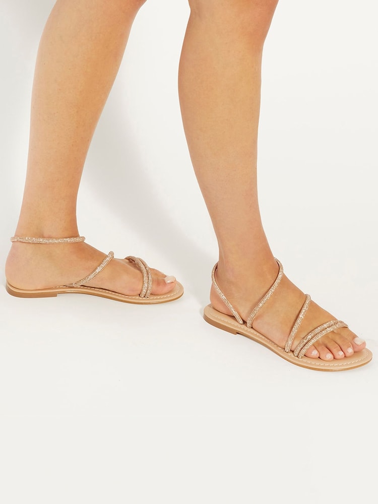 Dune London Cream Lessia Strappy Embellished Flat Sandals - Image 1 of 6