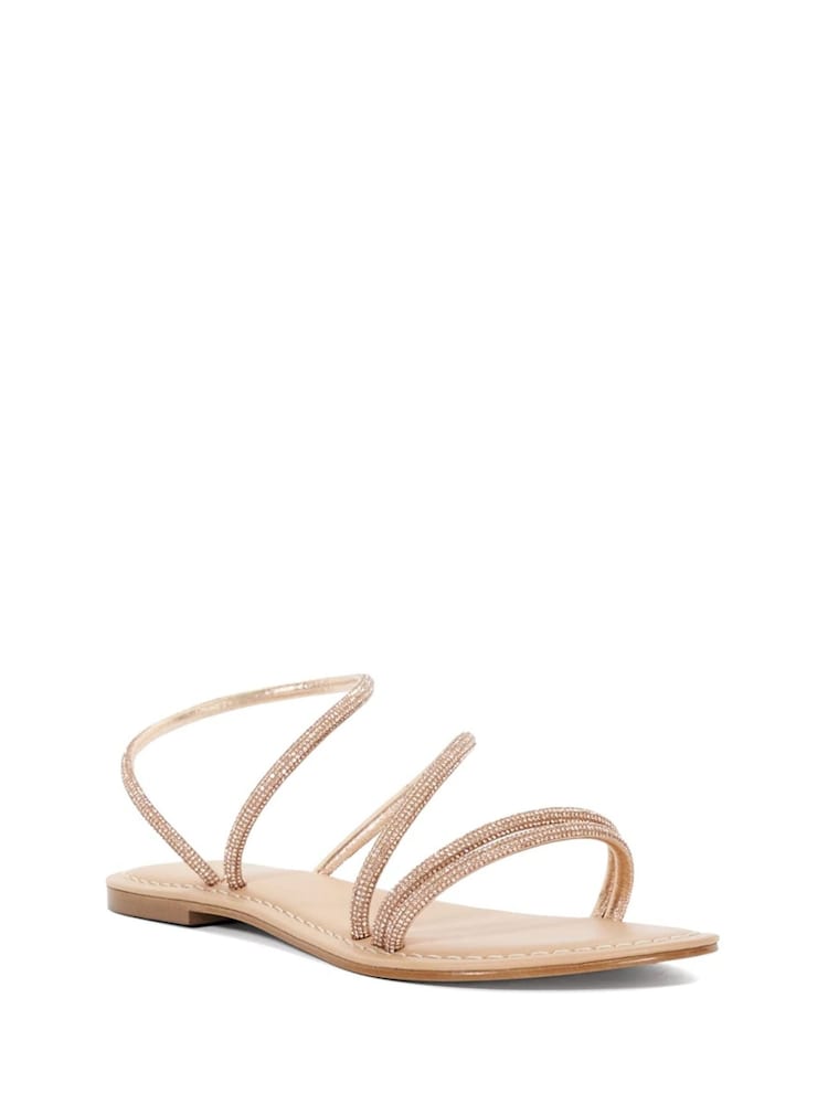 Dune London Cream Lessia Strappy Embellished Flat Sandals - Image 3 of 6