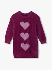 Hatley Purple Raspberry Hearts Dropped Shoulder Jumper Dress - Image 1 of 3