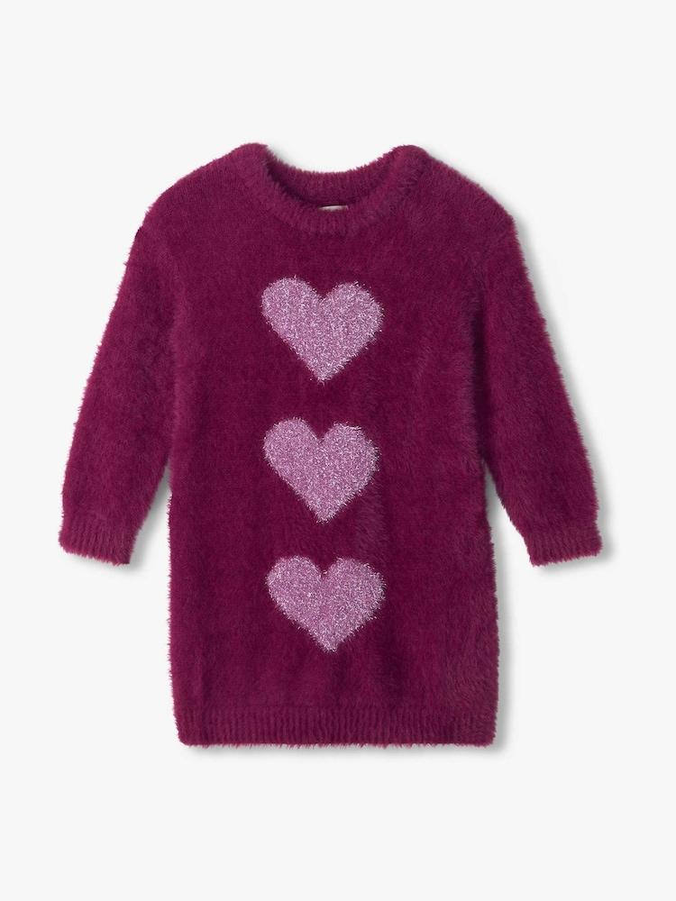Hatley Purple Raspberry Hearts Dropped Shoulder Jumper Dress - Image 1 of 3 Hatley Purple Raspberry Hearts Dropped Shoulder Jumper Dress - Image 1 of 3