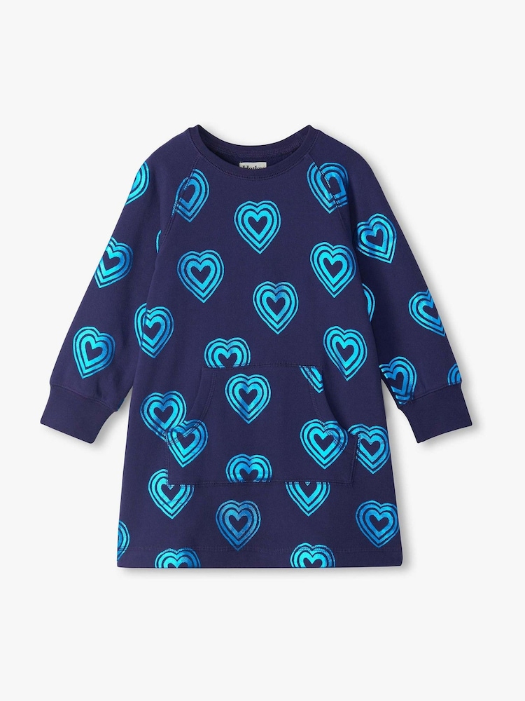Hatley Blue Rainbow Hearts Sweatshirt Dress - Image 1 of 2 Hatley Blue Rainbow Hearts Sweatshirt Dress - Image 1 of 2