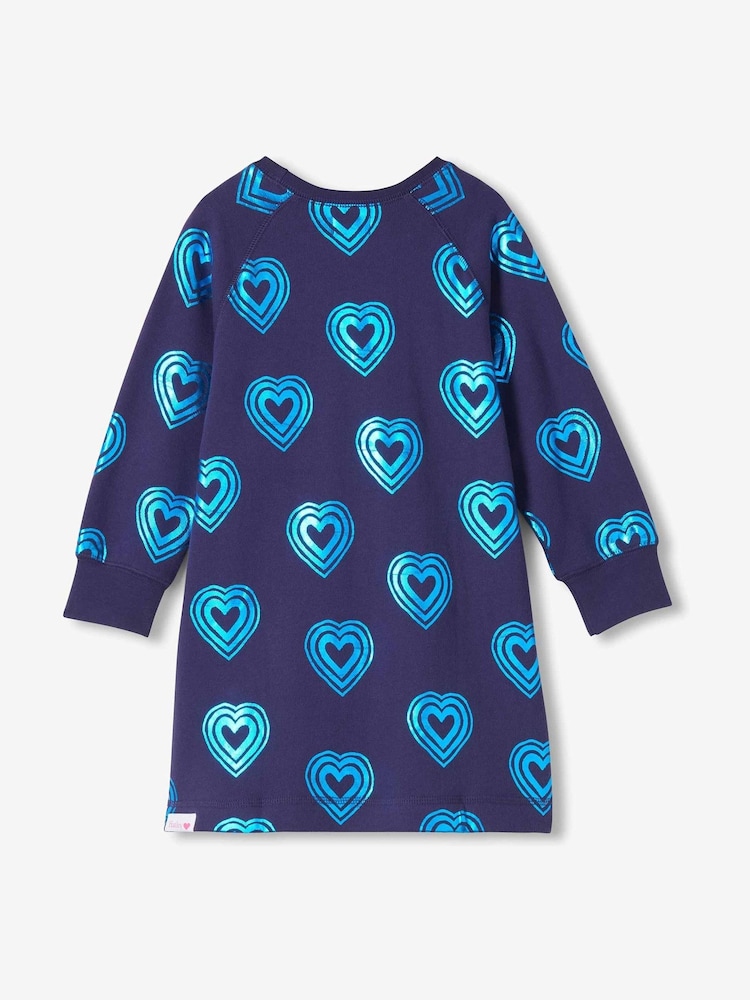 Hatley Blue Rainbow Hearts Sweatshirt Dress - Image 2 of 2 Hatley Blue Rainbow Hearts Sweatshirt Dress - Image 2 of 2