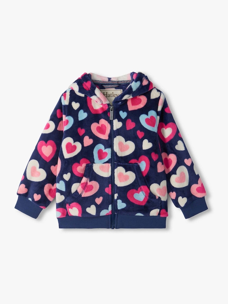Hatley Blue Bunches of Hearts Fleece Zip-Up Hoodie - Image 1 of 3 Hatley Blue Bunches of Hearts Fleece Zip-Up Hoodie - Image 1 of 3