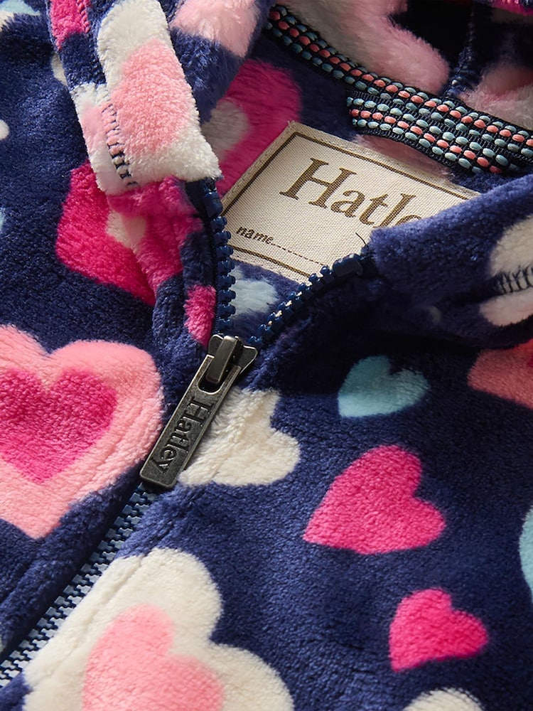 Hatley Blue Bunches of Hearts Fleece Zip-Up Hoodie - Image 3 of 3 Hatley Blue Bunches of Hearts Fleece Zip-Up Hoodie - Image 3 of 3
