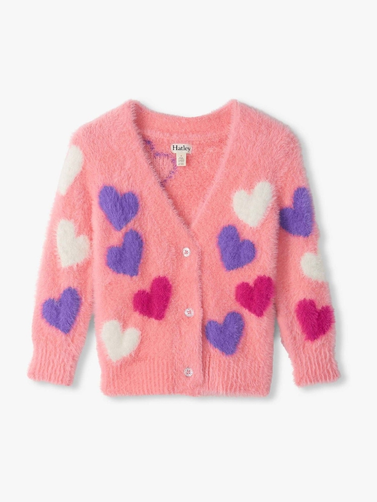 Hatley Pink Jumbo Hearts Fuzzy Cardigan - Image 1 of 2 Hatley Pink Jumbo Hearts Fuzzy Cardigan - Image 1 of 2
